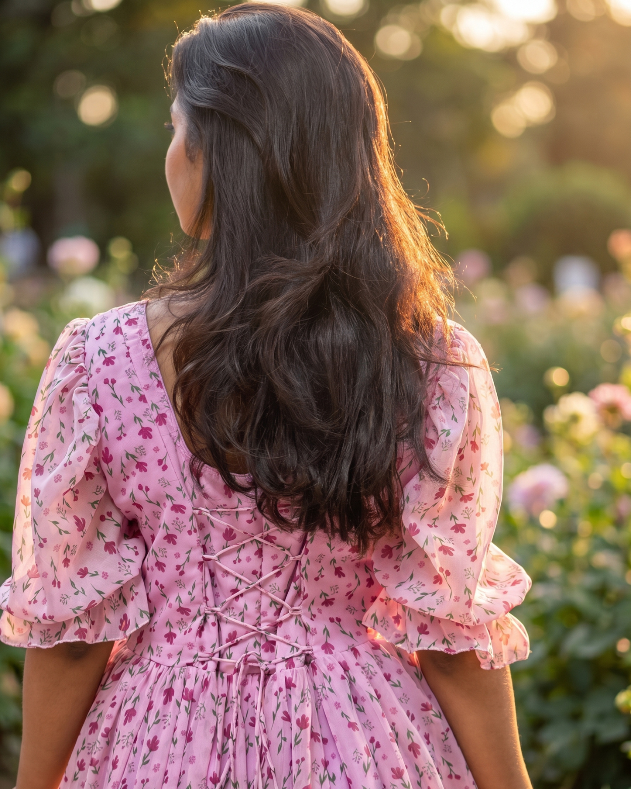 Georgette Customised Pink Floral Design